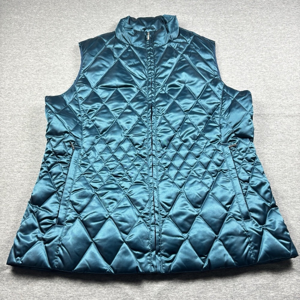 Lands' End Women's Diamond Quilted Down Puffer Vest Emerald Green Size Medium